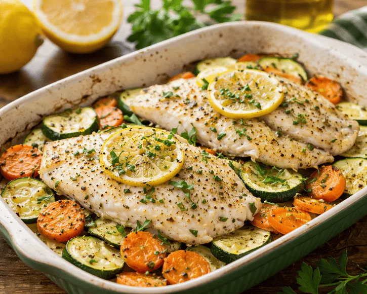 File-de-tilapia-fit-no-forno-com-legumes-assados-e-toque-de-limao Temperei essa tilápia, levei ao forno e o resultado ficou tão suculento que todo mundo pediu a receita